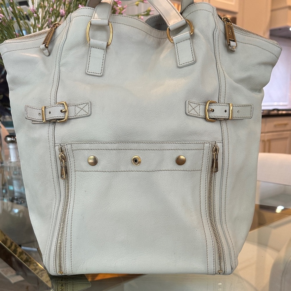 Yves Saint Laurent Cream Leather Tote Bag Gold Hardware